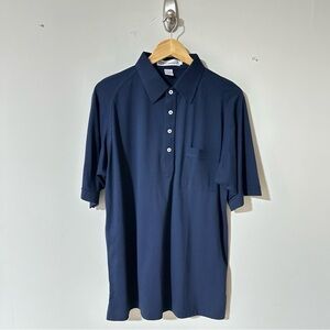 Pro Celebrity Mens Polo Golf Button Up Pocket Short Sleeve Navy Blue Shirt